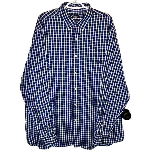 Chaps by Ralph Lauren Easy Care Twill Plaid Shirt in Blue/White Men’s 2XLT - Picture 3 of 9